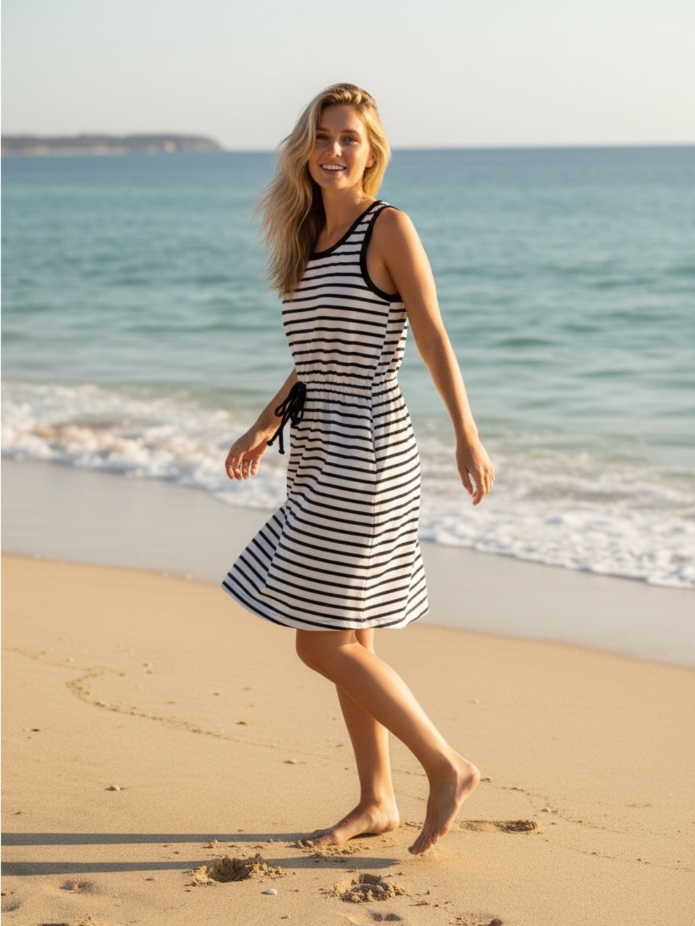Coastal St. John's Bay Black and White Striped Tank Cover-Up Dress with pockets